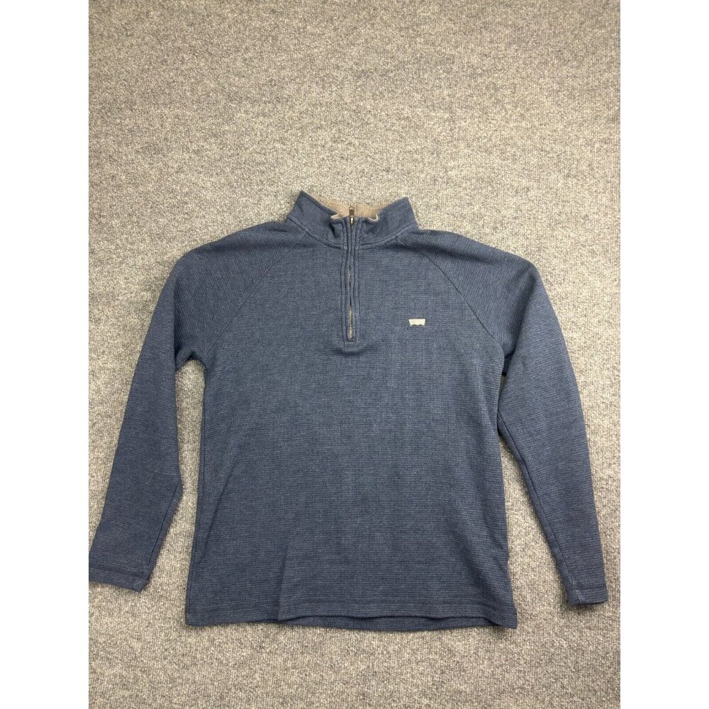 Levi's 1/4 Zip Sweater Men's Medium Blue Waffle‎ Knit Pullover Mock Neck